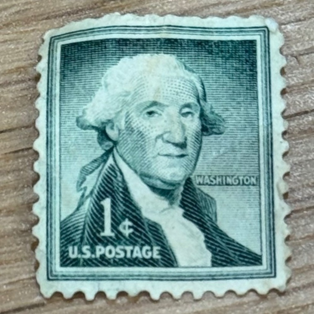 Vintage George Washington 1 Cent US Postage Stamp Green Presidential Philately